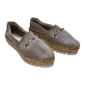 Carvela Kurt Geiger Gray Suede Leather Stud Slip On Chunky Heel Loafers Size 36